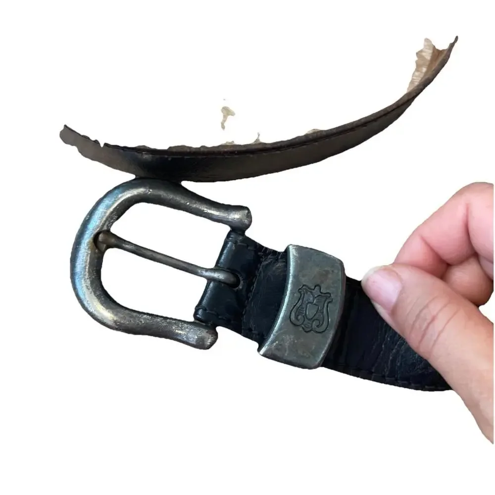 VTG 80s CIPRIANI Genuine Saddle‎ Leather Belt Brown Silver Buckle 1980s H88